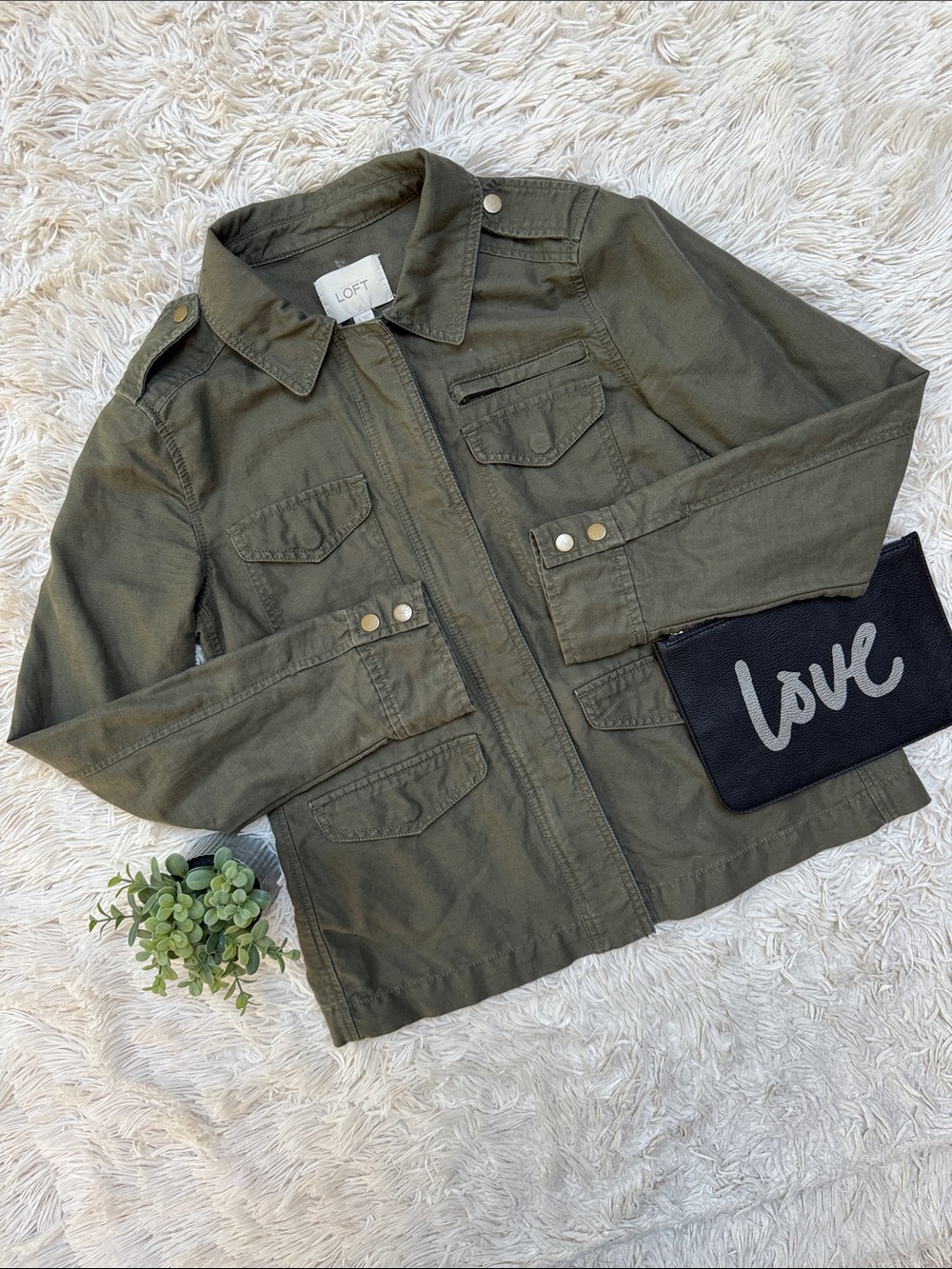 Loft Linen Blend Utility Jacket 💗 Olive